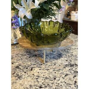 Vintage Indiana Glass Co Green 11" Glass Footed Fruit Bowl Starburst Center